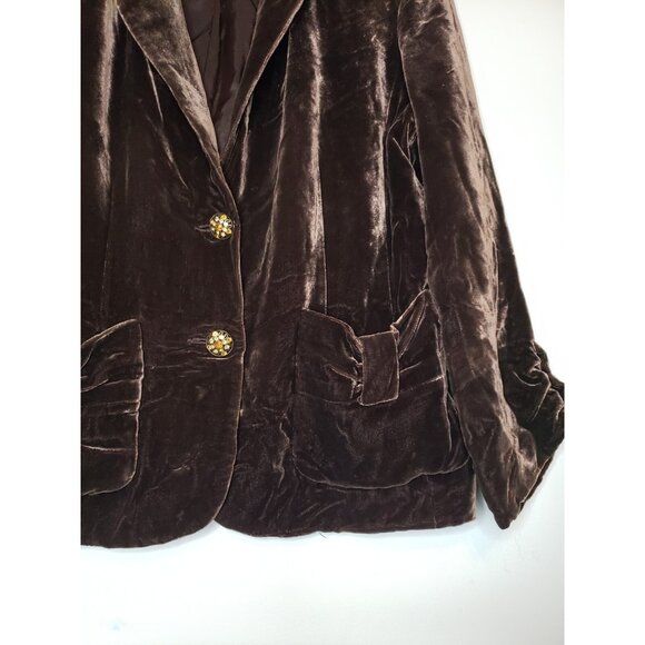 Allison Taylor Women 10 Blazer Velvet Brown Silk Blend Button Special Occasion - Picture 3 of 5